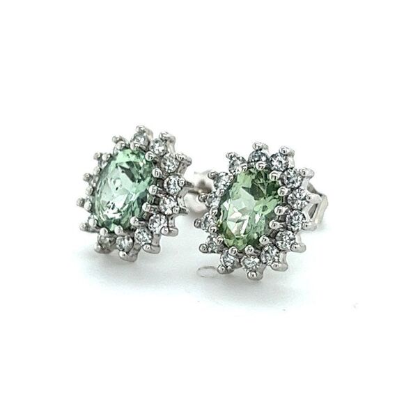 Natural Tourmaline Diamond Stud Earrings 14k W Gold 2.42 TCW Certified 215090 - Picture 3 of 9